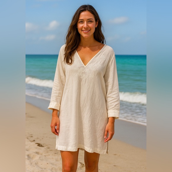 Tommy Bahama Other - Tommy Bahama Cream Tunic Bathing Suit Coverup Small EUC Cotton/silk